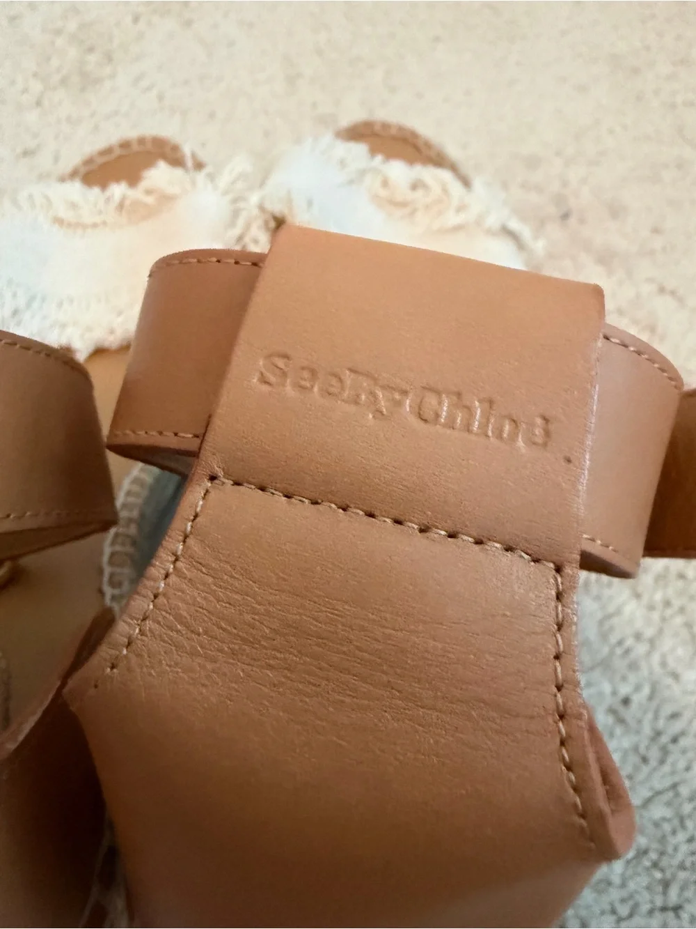 See By Chloe Glyn Frayed Wedge Sandals Espadrilles Natural Size 42 US 11 / 11.5‎